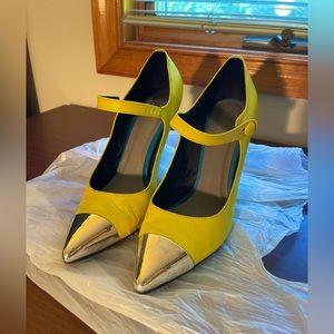 Asos Bright Yellow Mary Jane Heels with Metal Toecap UK4 US6